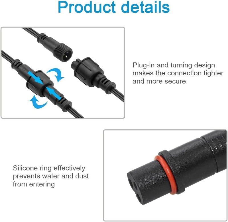 ALITOVE موصلات كهربائية مقاومة للماء 3 دبابيس Xconnect Pigtail 18AWG كابل تمديد 6in/15cm متوافق مع ASIN B0923SDR5T B0CM95W84B B0CW9NQ12K B0CM976SKW WS2811 أضواء عيد الهالوين وعيد الميلاد (5 أزواج) - Image 4